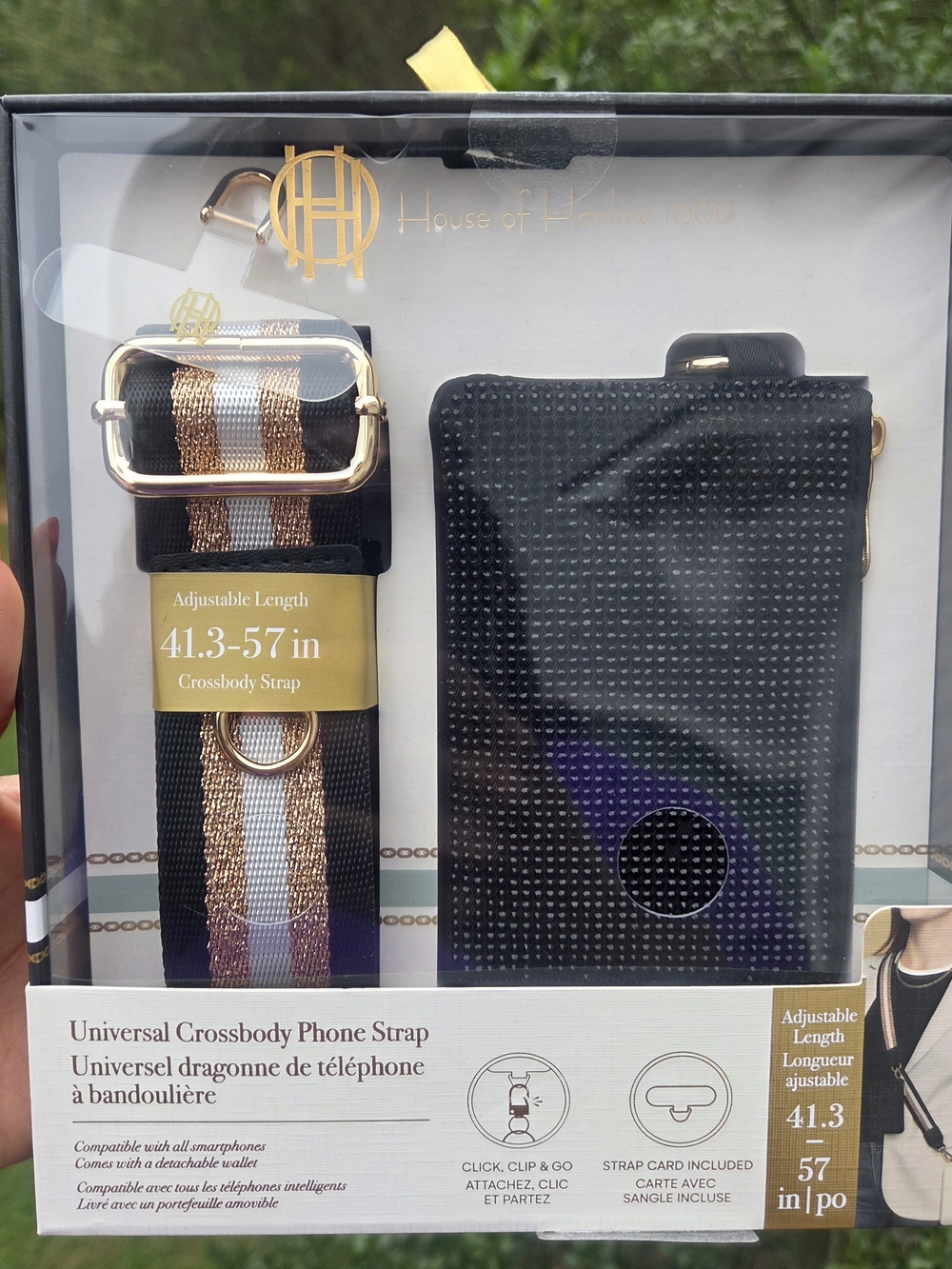 House of Harlow 1960 Black Crossbody Phone Strap & Wallet with Gold Accents